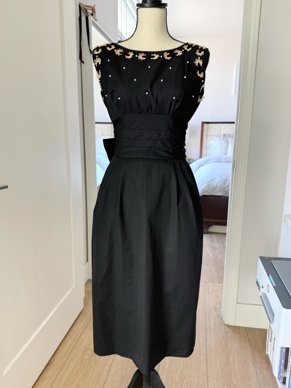 Vintage 50s-60s Smartcraft Black Wiggle Dress with Cinch Belt